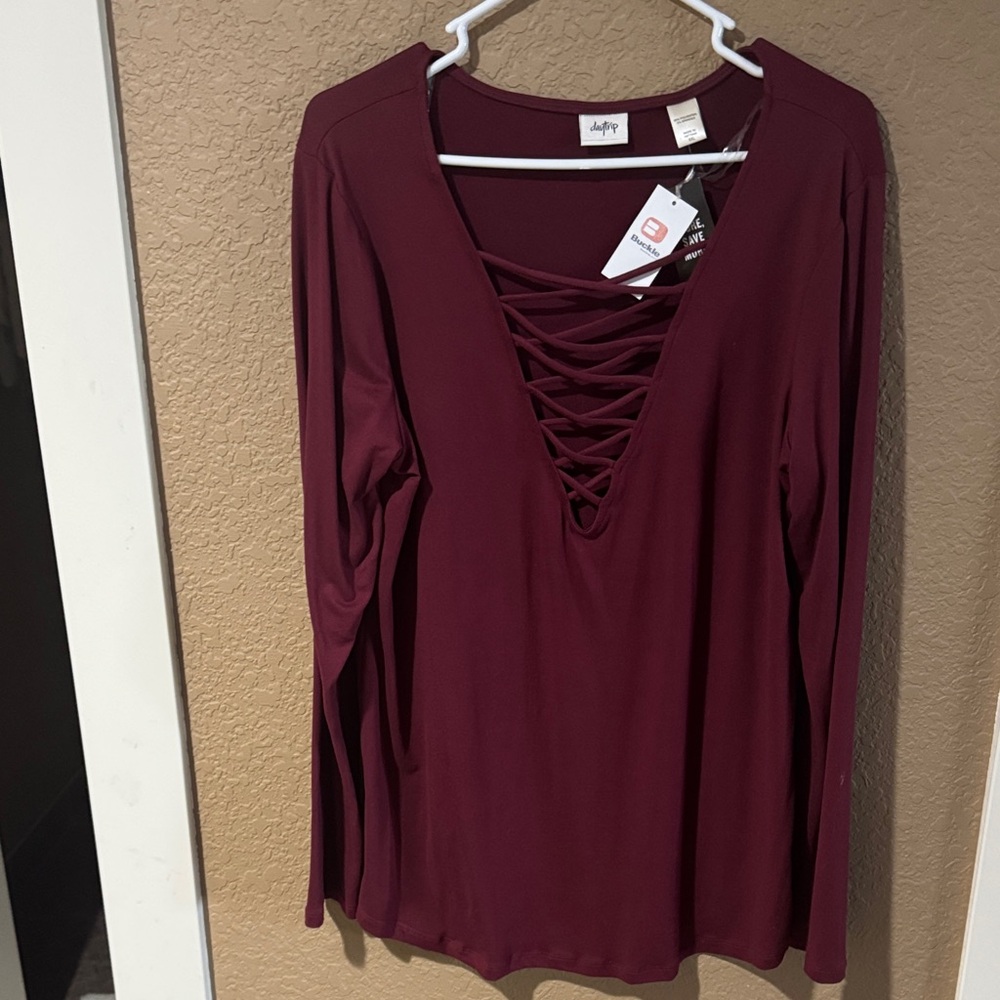 Daytrip Burgundy Lace-Up Long Sleeve Top